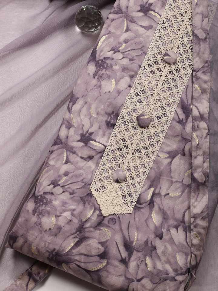 Neck Patti Cotton Blend Unstitched Suit With Dupatta