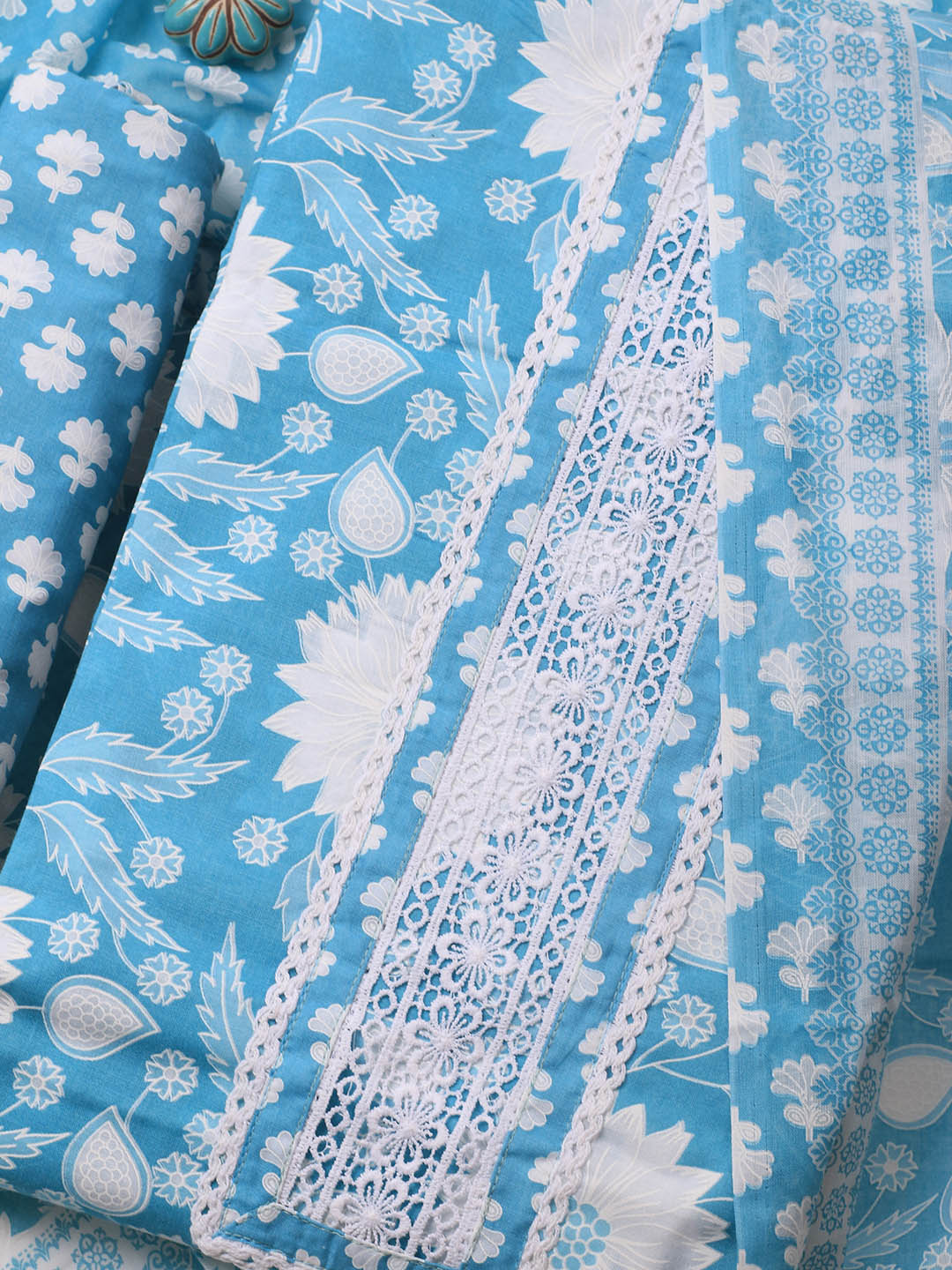 Printed Cotton Blend Unstitched Suit With Dupatta