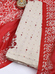 Schiffli Embroidery Cotton Blend Unstitched Suit With Dupatta