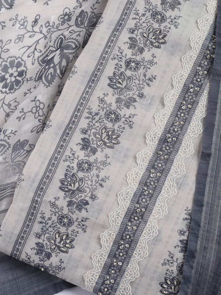 Printed Linen Unstitched Suit Piece With Dupatta