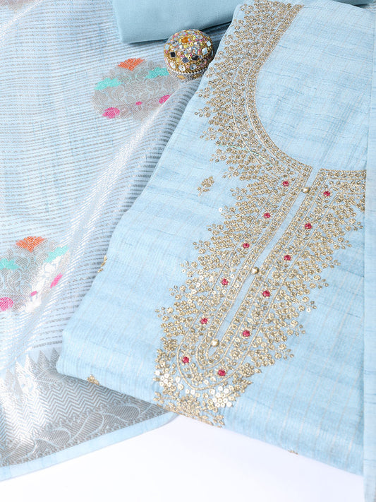 Neck Embroidered Tissue Unstitched Suit Piece With Dupatta