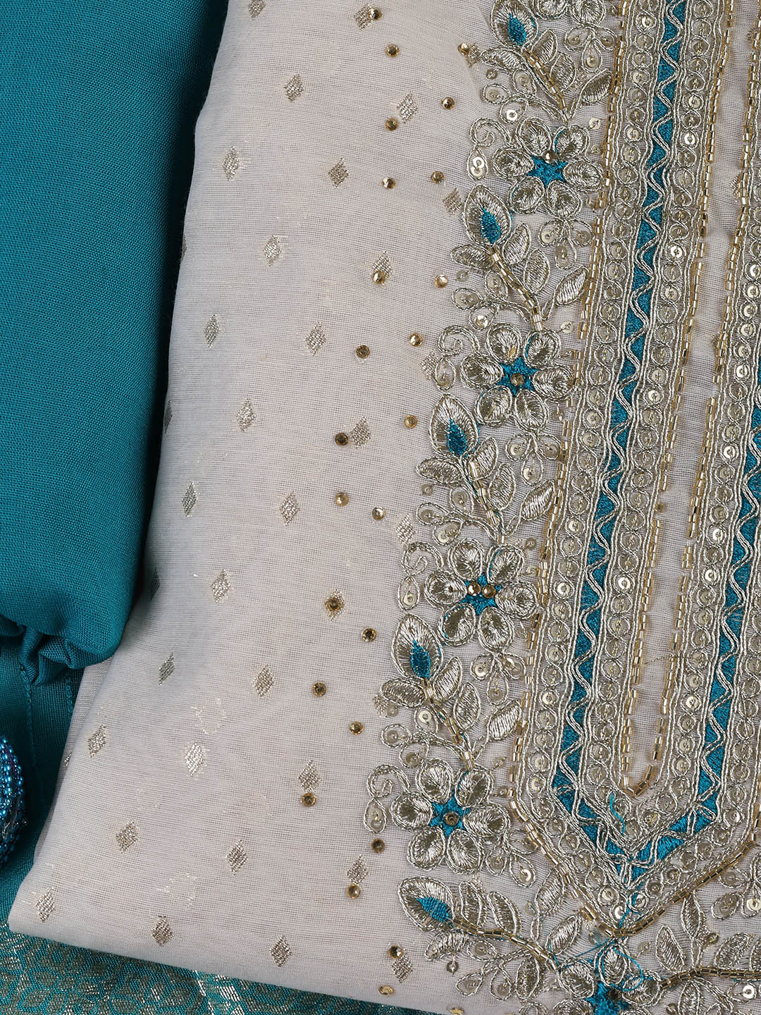 Neck Embroidery Chanderi Unstitched Suit With Dupatta
