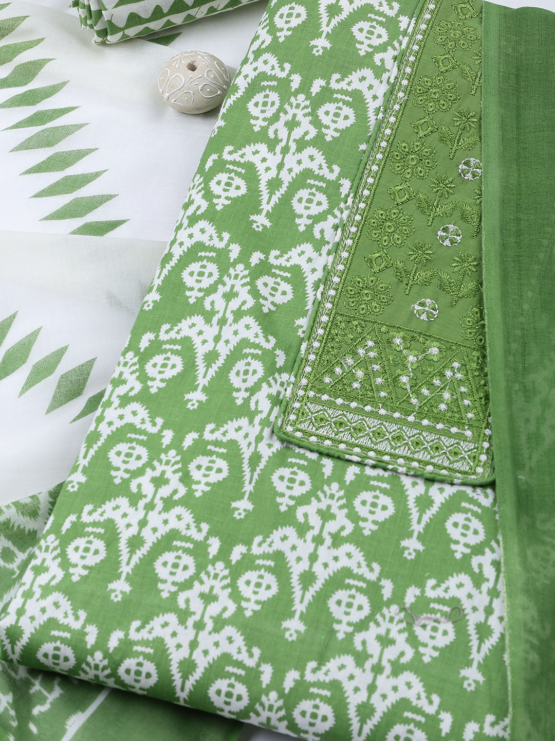 Printed Cotton Blend Unstitched Suit With Dupatta