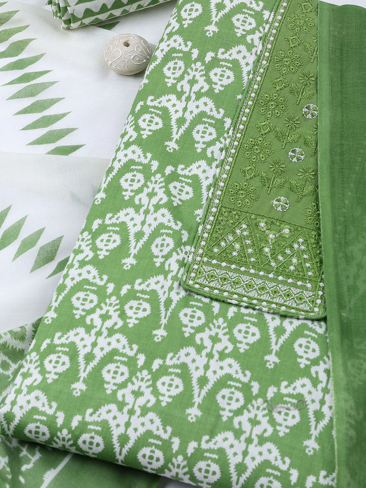 Printed Cotton Blend Unstitched Suit With Dupatta
