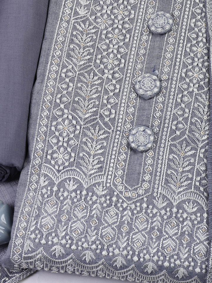 Embroidered Cotton Blend Unstitched Suit Piece With Dupatta