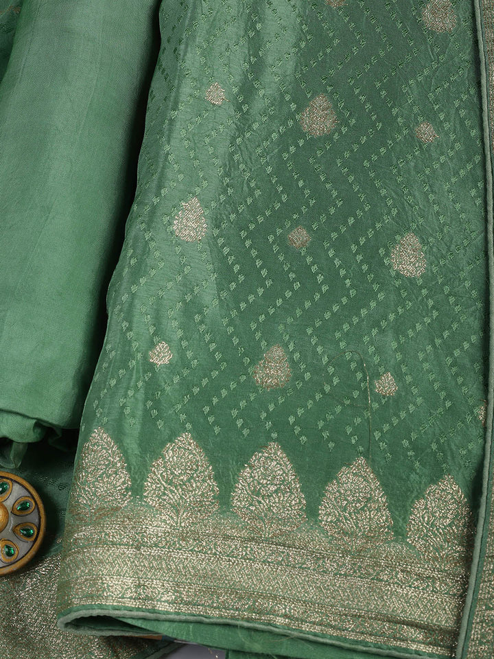 Woven Border Chanderi Unstitched Suit With Dupatta