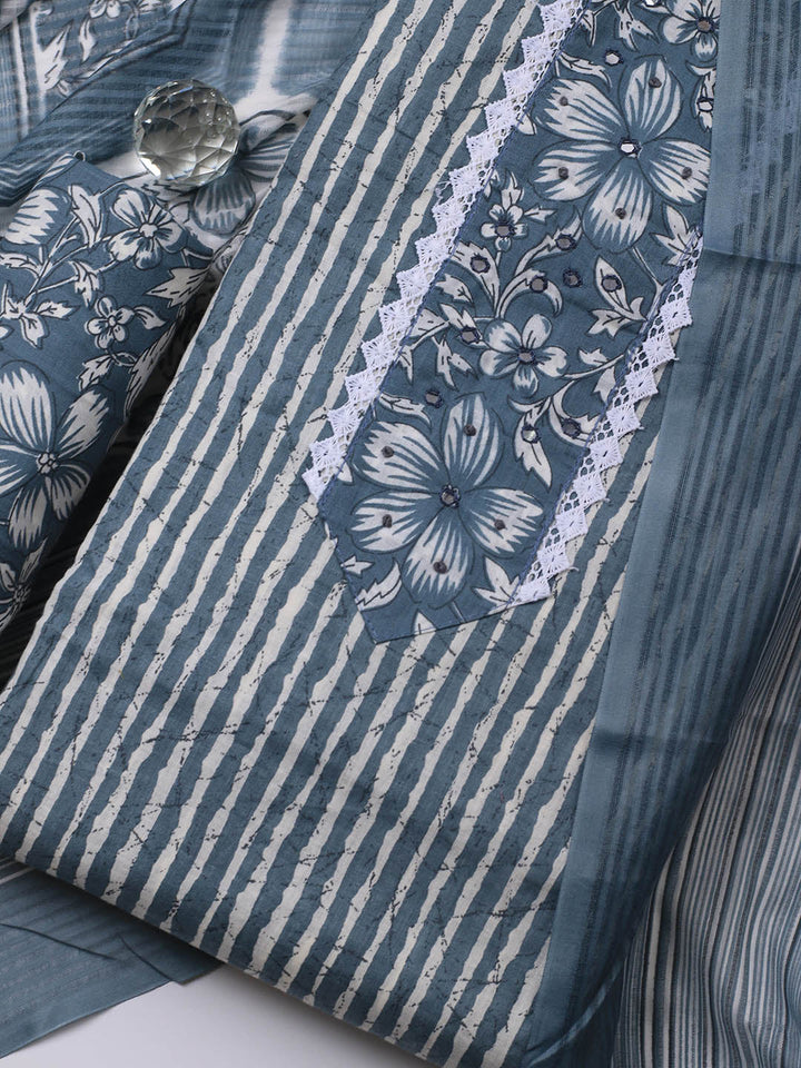 Printed Cotton Blend Unstitched Suit With Dupatta