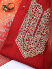 Neck Embroidered Chanderi Unstitched Suit With Dupatta