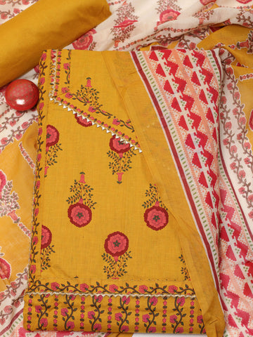 Printed Cotton Unstitched Suit With Dupatta