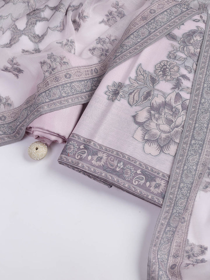 Printed Chanderi Unstitched Suit With Dupatta