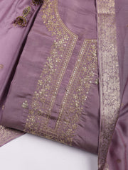 Neck Embroidered Chanderi Unstitched Suit With Dupatta