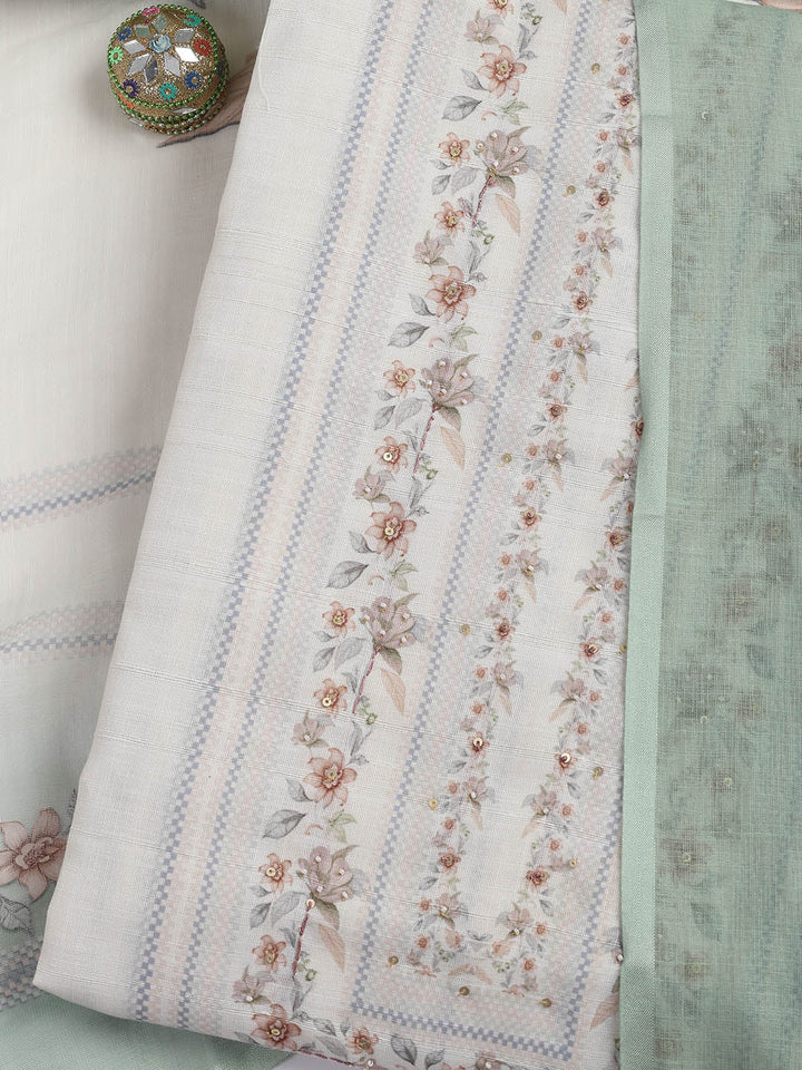 Printed Linen Unstitched Suit Piece With Dupatta