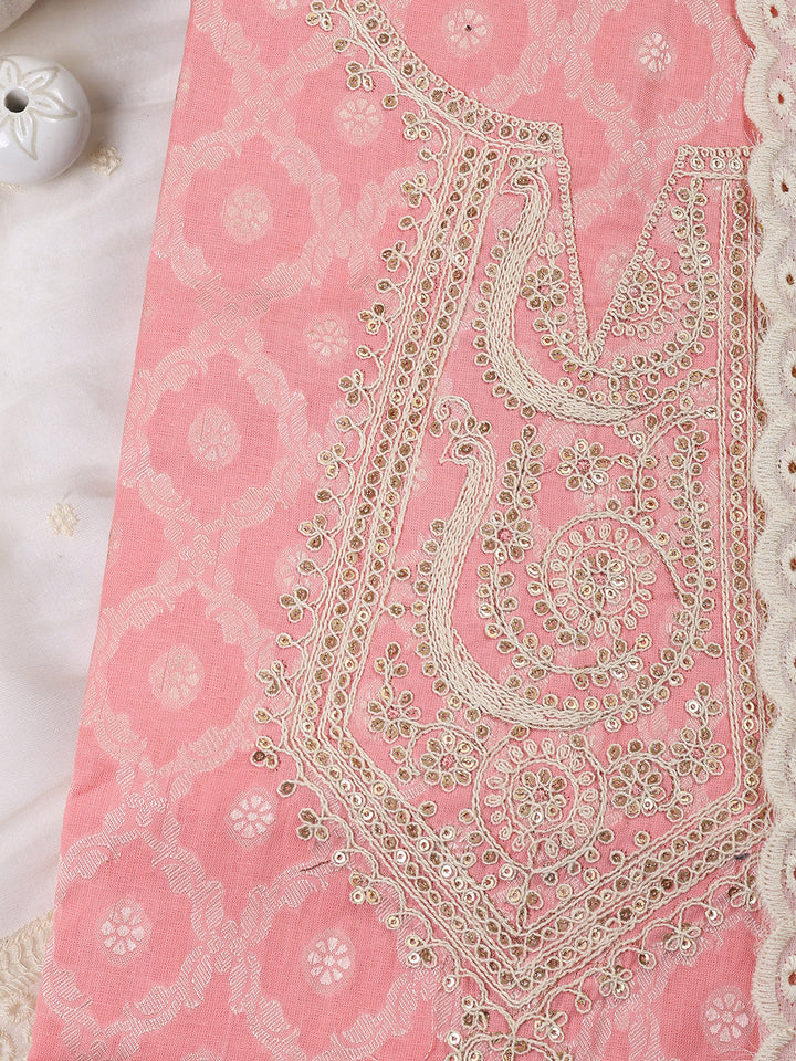 Woven Embroidered Cotton Blend Unstitched Suit With Dupatta