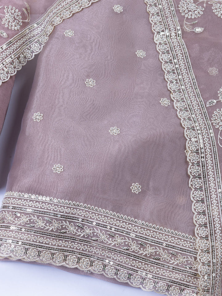 Embroidered Organza Unstitched Suit With Dupatta