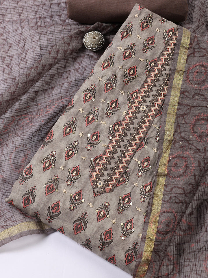 Printed Cotton Blend Unstitched Suit With Dupatta