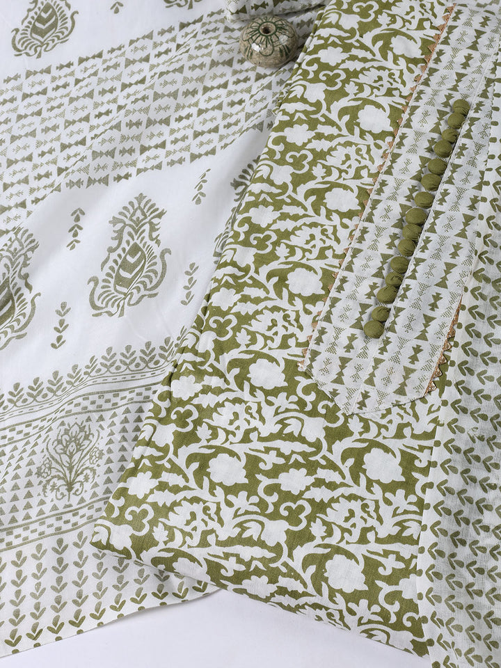 Printed Cotton Blend Unstitched Suit With Dupatta
