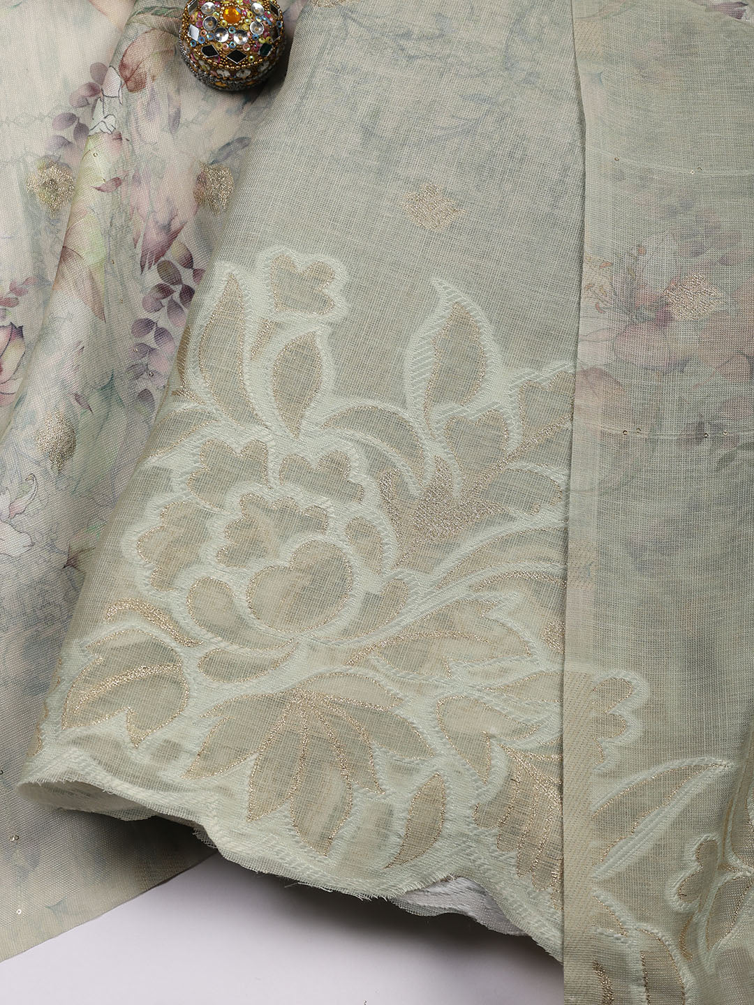 Embroidery Linen Unstitched Suit With Dupatta