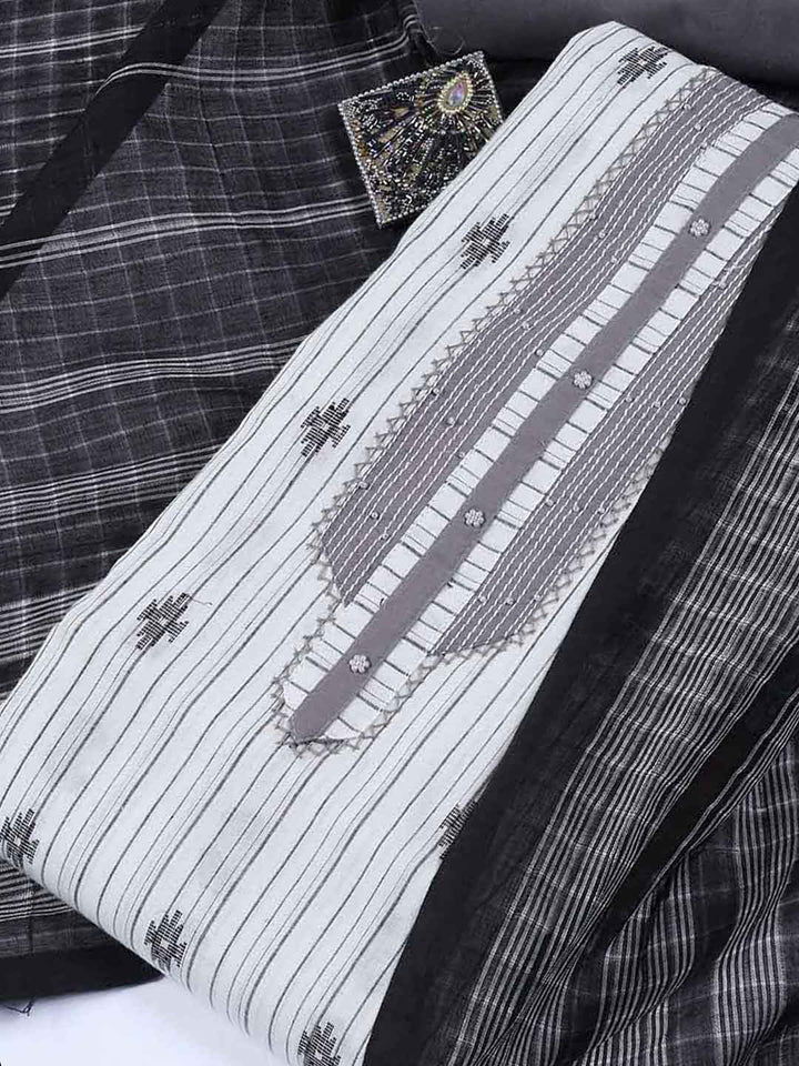 Thread Embroidery Cotton Blend Unstitched Suit With Dupatta
