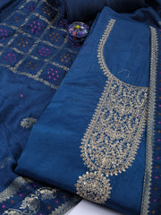 Neck Embroidered Chanderi Unstitched Suit Piece With Dupatta