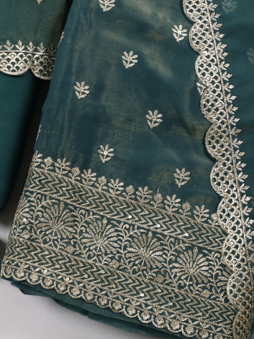 Neck Embroidered Tissue Unstitched Suit With Dupatta