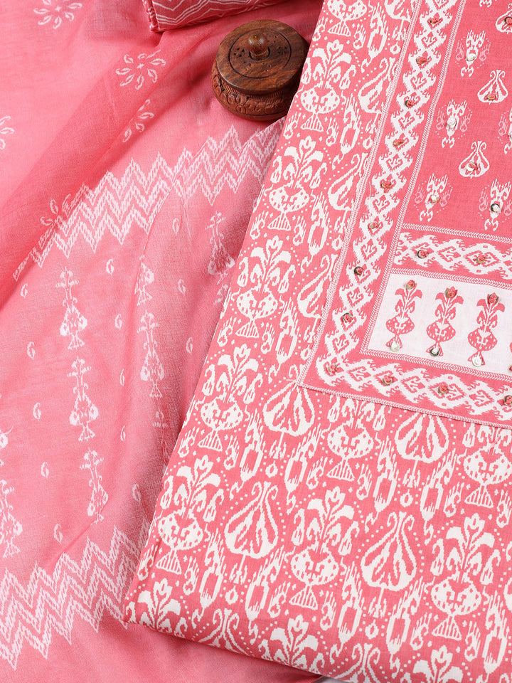 Printed Cotton Blend Unstitched Suit With Dupatta