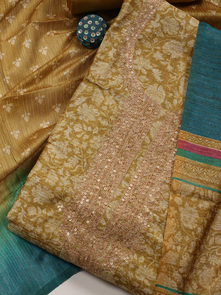 Zari Neck Embroidered Chanderi Unstitched Suit With Dupatta