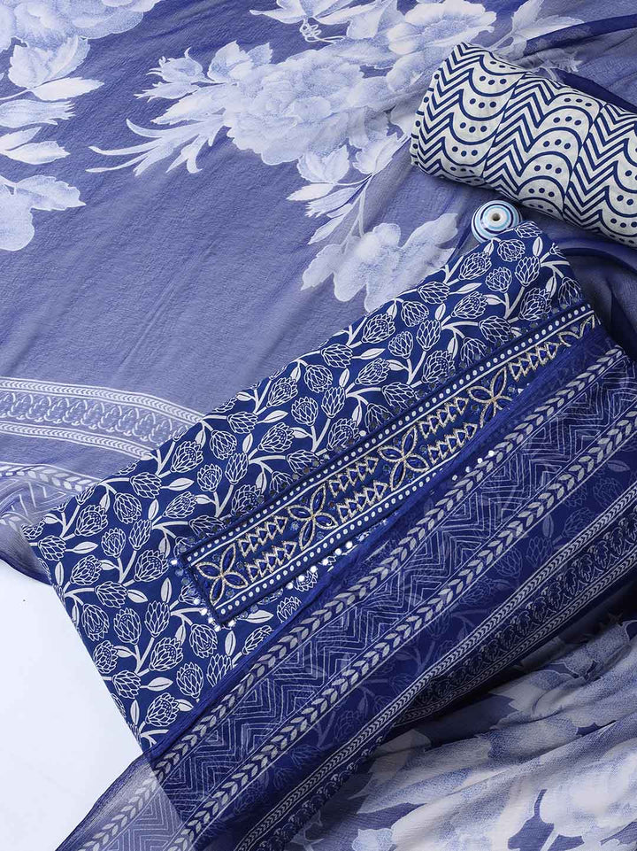 Printed Cotton Blend Unstitched Suit With Dupatta