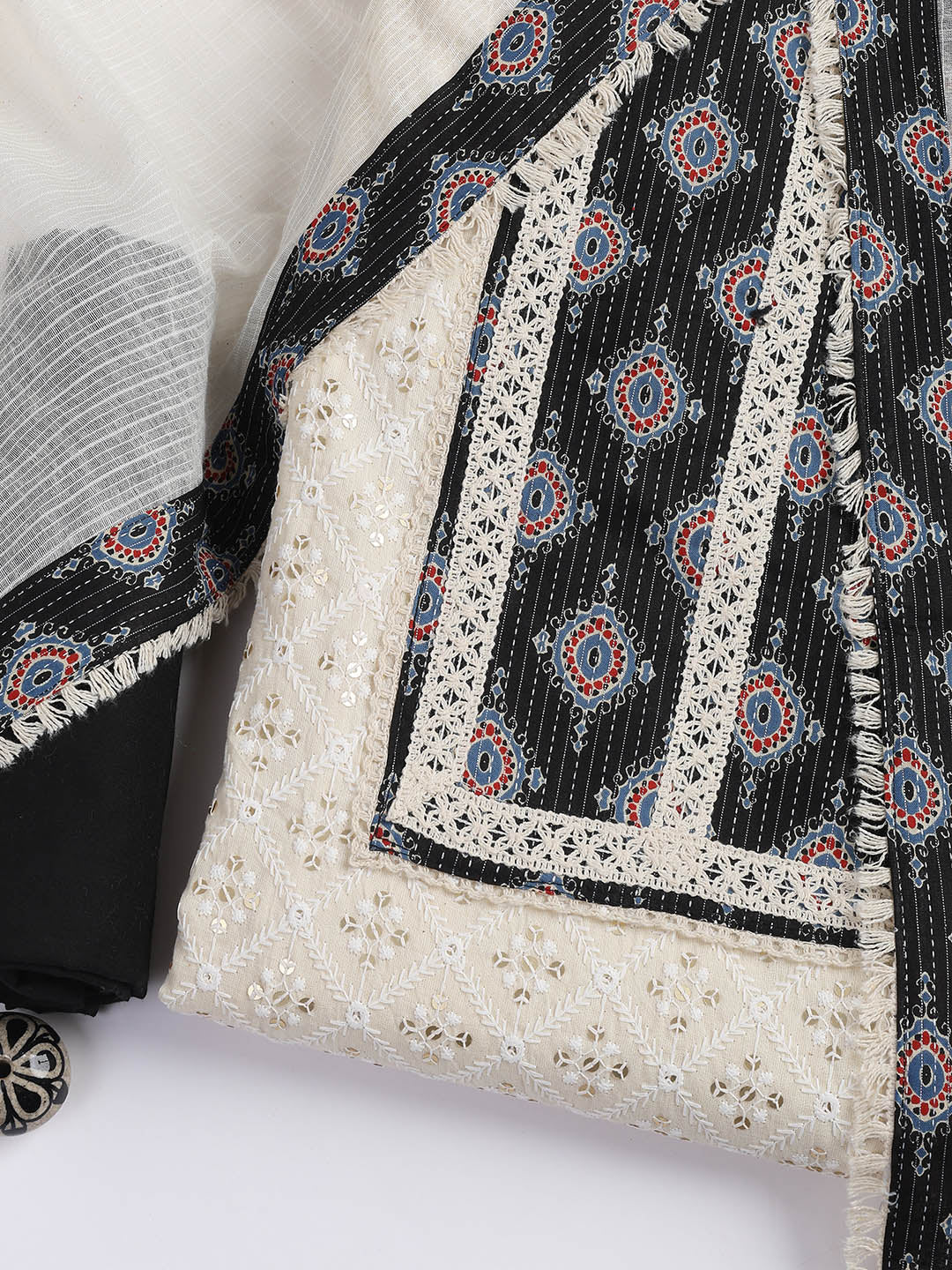 Printed Cotton Blend Unstitched Suit Piece With Dupatta