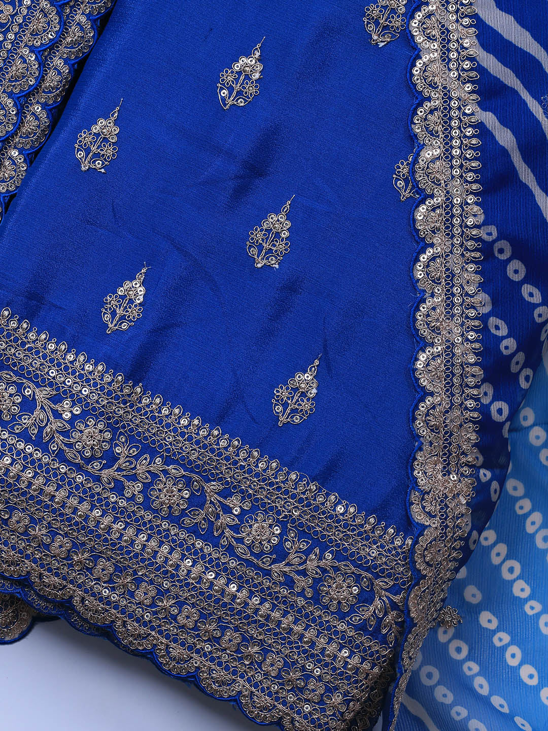 Embroidered Art Silk Unstitched Suit Piece With Dupatta