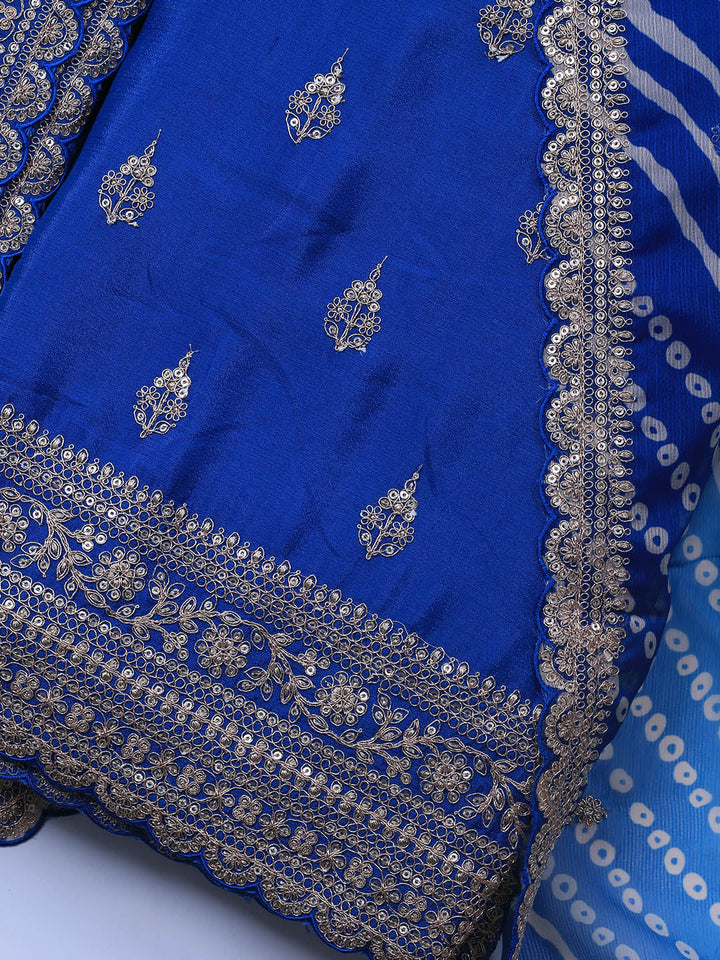 Embroidered Art Silk Unstitched Suit Piece With Dupatta
