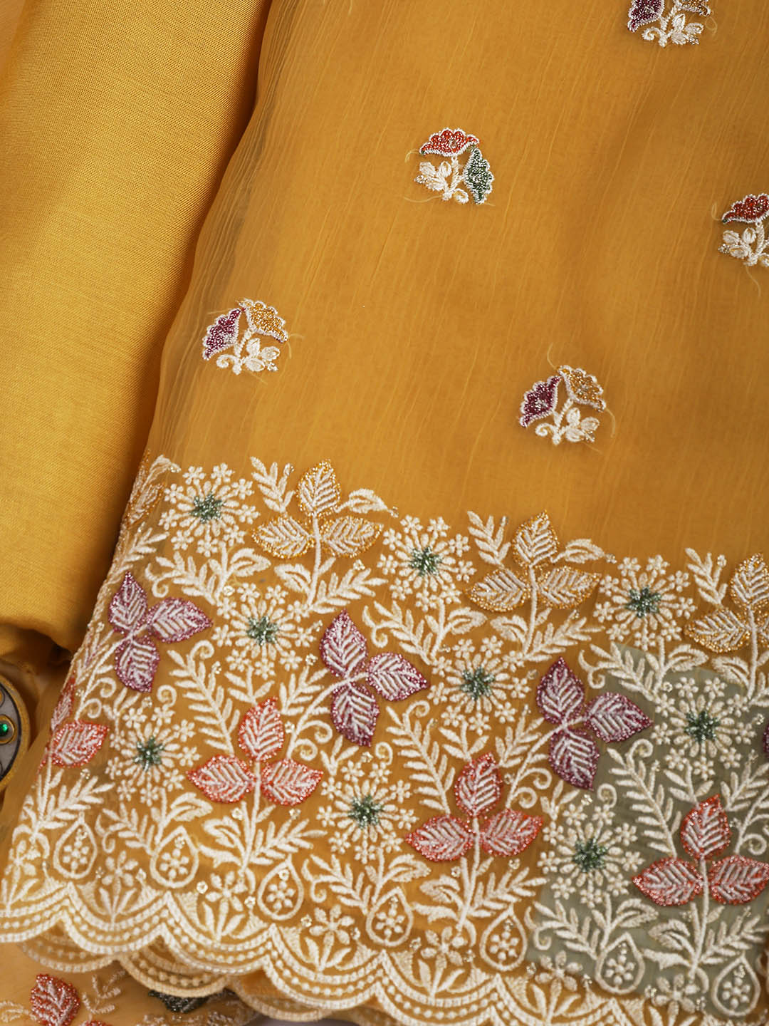Embroidered Chinnon Unstitched Suit Piece With Dupatta
