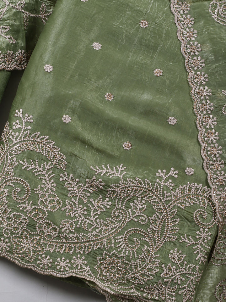 Embroidery Tissue Unstitched Suit Piece With Dupatta