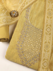 Neck Embroidery Chanderi Unstitched Suit With Dupatta