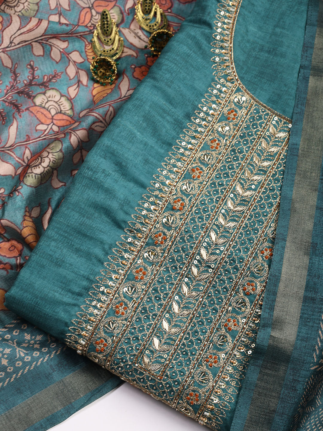 Neck Embroidered Tissue Unstitched Suit With Dupatta