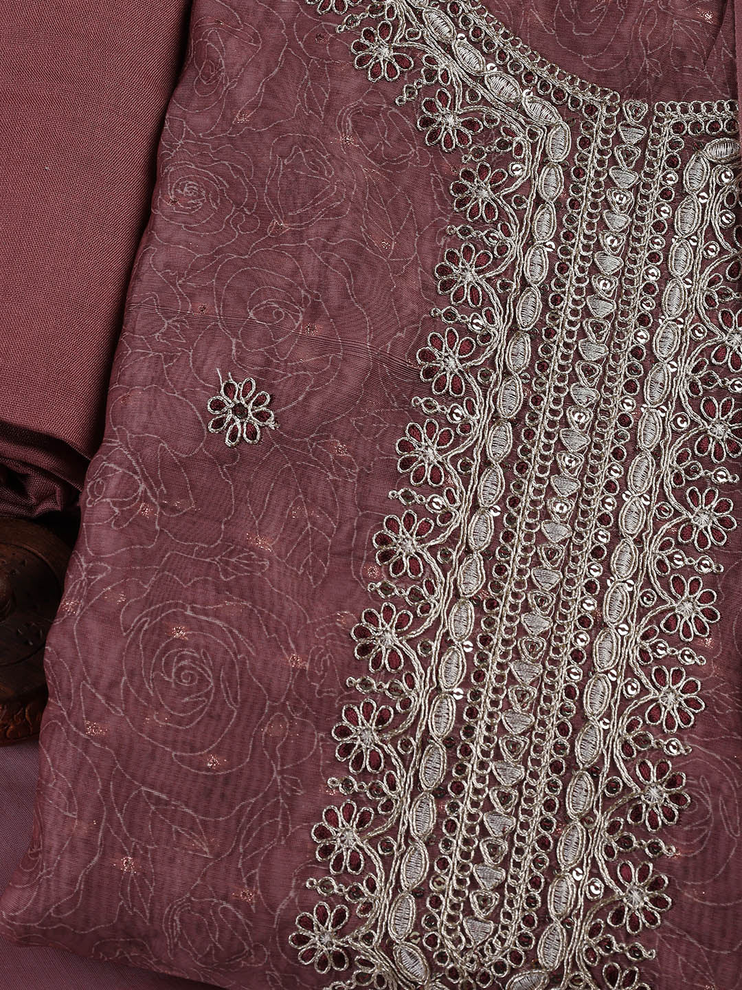 Neck Embroidery Chanderi Unstitched Suit With Dupatta