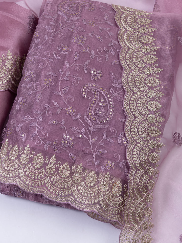 Embroidered Organza Unstitched Suit With Dupatta