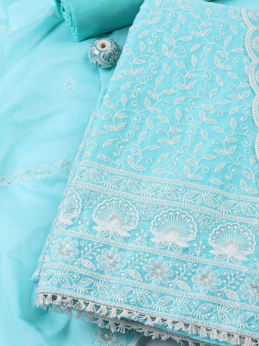 Embroidered Chanderi Unstitched Suit With Dupatta