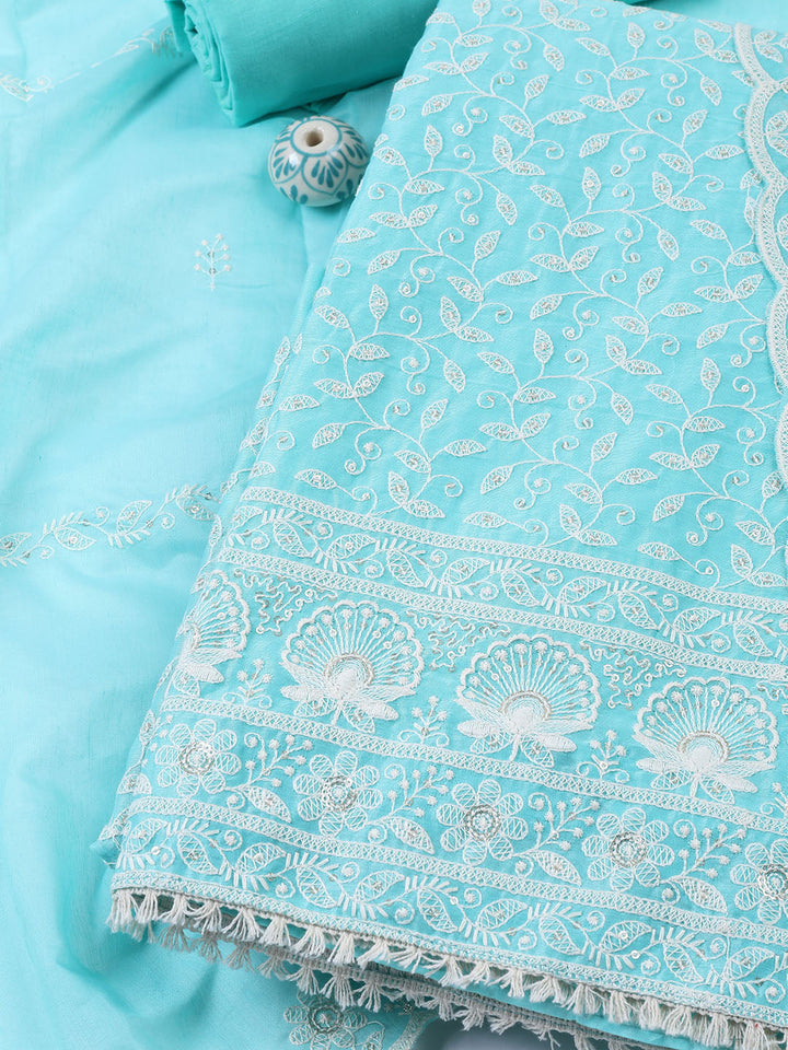 Embroidered Chanderi Unstitched Suit With Dupatta