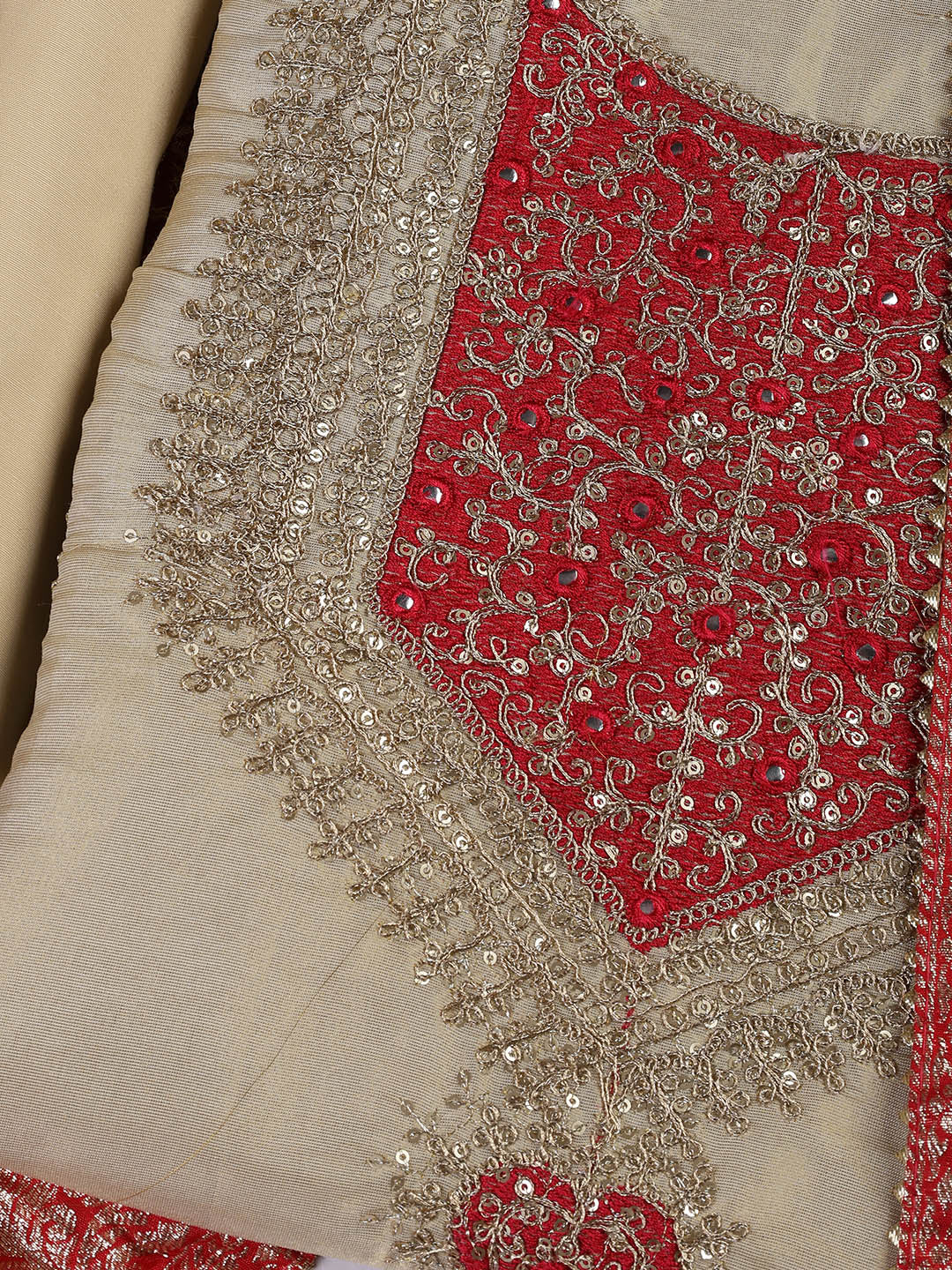 Neck Embroidery Chanderi Unstitched Suit With Dupatta
