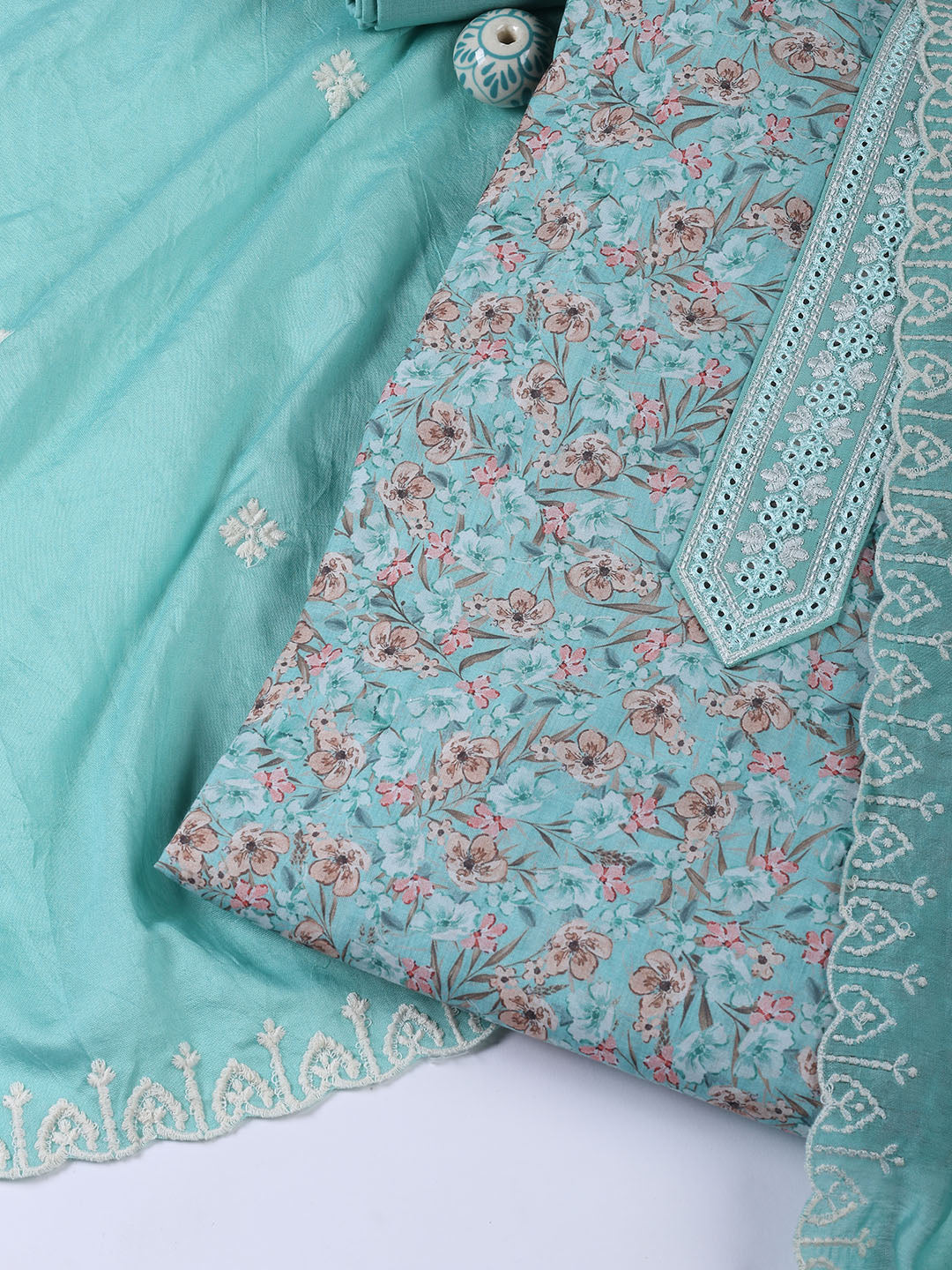 Printed Cotton Blend Unstitched Suit With Dupatta