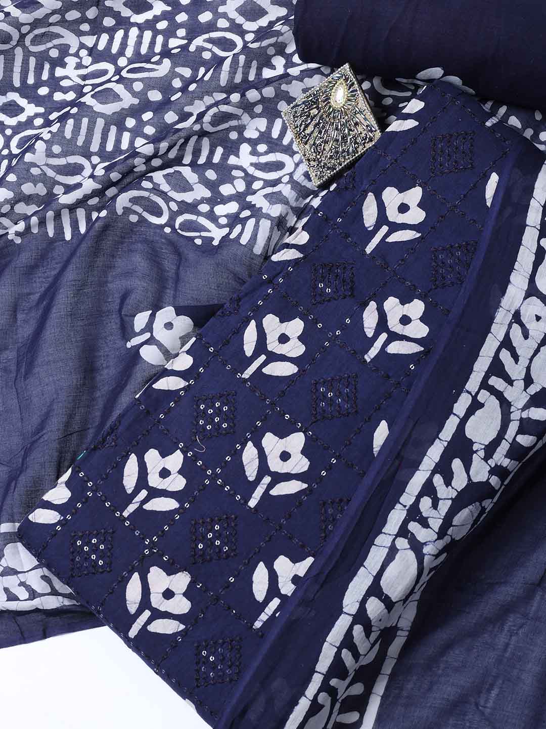 Printed Cotton Blend Unstitched Suit With Dupatta