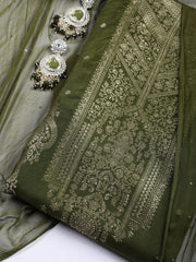Neck Embroidered Chanderi Unstitched Suit With Dupatta
