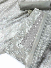 Neck Woek Cotton Blend Unstitched Suit With Dupatta