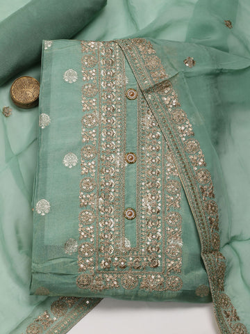 Neck Embroidered Chanderi Unstitched Suit With Dupatta