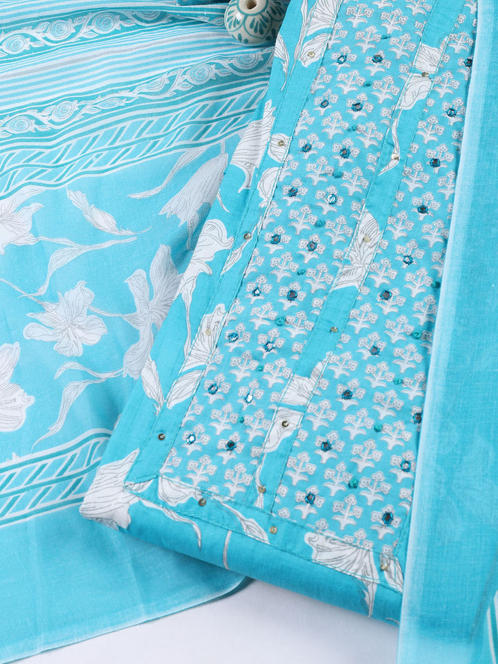 Neck Patti Cotton Blend Unstitched Suit With Dupatta