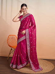 Stone Embroidery Organza Handloom Saree