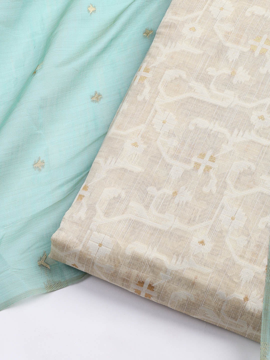 Jamdani Work Chanderi Unstitched Suit Piece With Dupatta