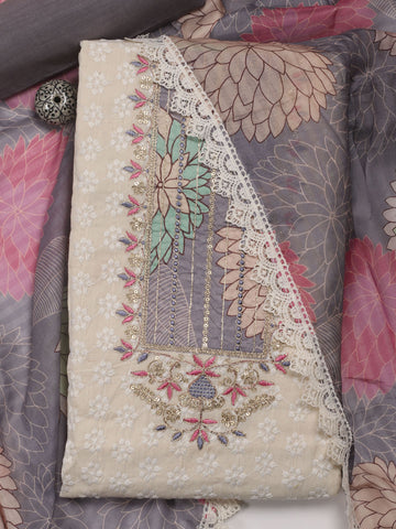 Neck Embroidered Cotton Blend Unstitched Suit Piece With Dupatta