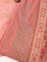 Neck Embroidery Chanderi Unstitched Suit With Dupatta