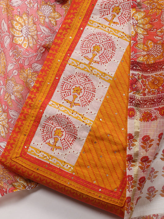 Printed Cotton Blend Unstitched Suit Piece With Dupatta